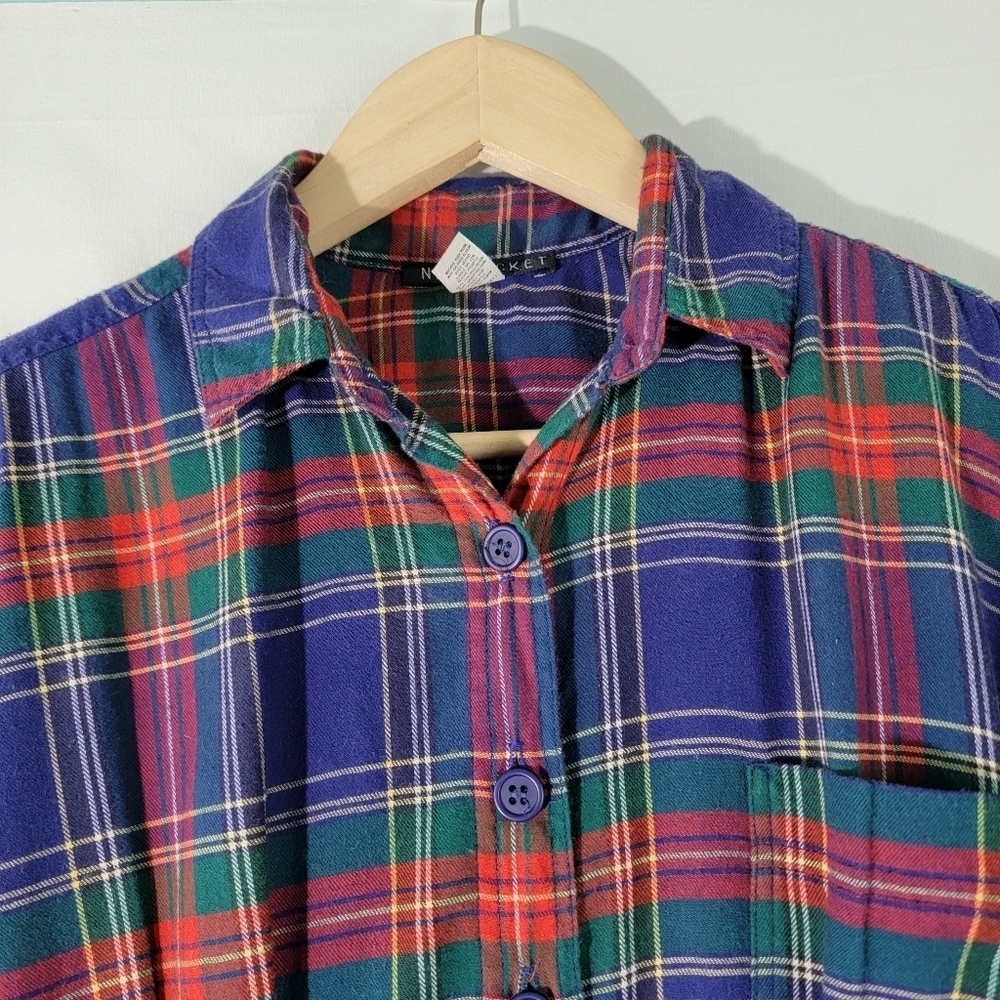 VTG NANTUCKET Flannel Dress Sz 4 Red/Blue Plaid Button-Up Long Sleeve Fit Flare - Picture 3 of 12